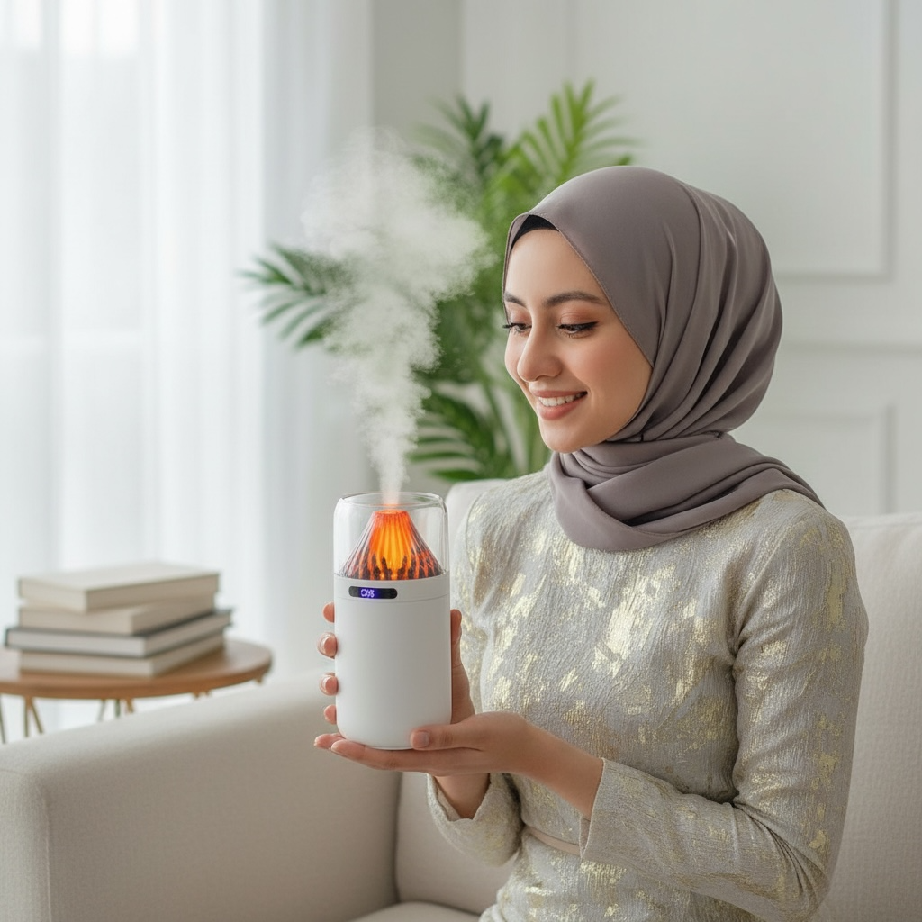 Volcano Flame Air Humidifier – LED Flame Mist & Aromatherapy | Pakistan