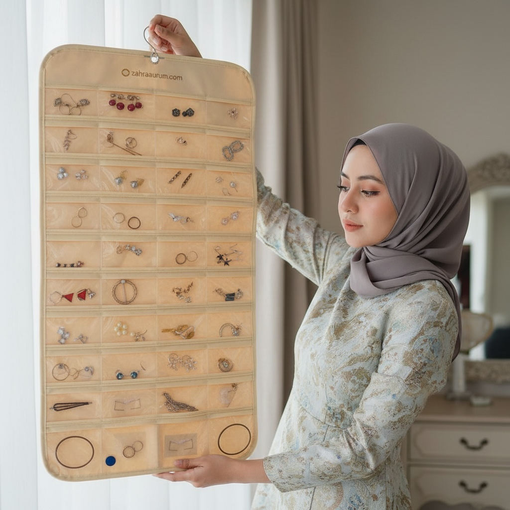 Double-Sided Hanging Jewelry Organizer – 80 Pocket Space-Saving Storage for Women