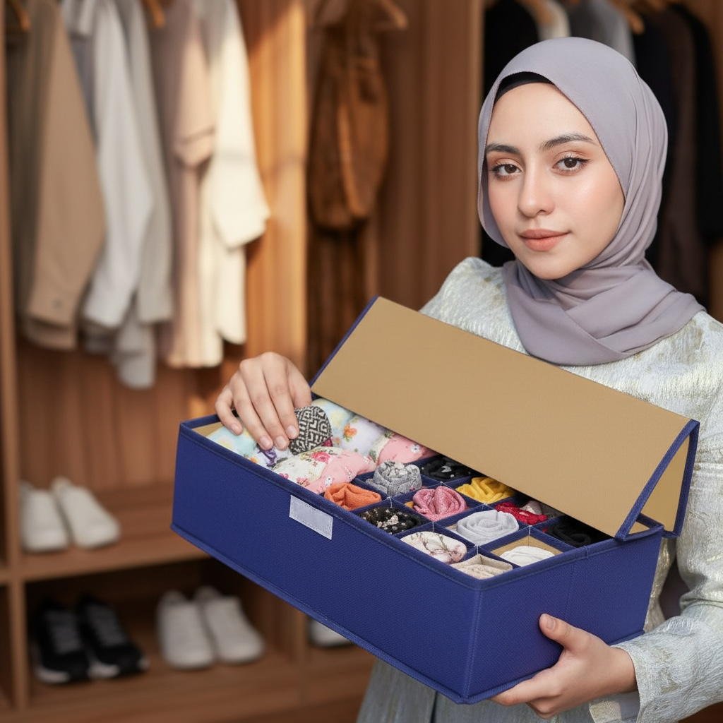 Foldable Fabric Organizer Container – Multi-Compartment Closet Storage Box with Lid