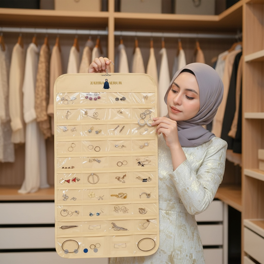 Double-Sided Hanging Jewelry Organizer – 80 Pocket Space-Saving Storage for Women