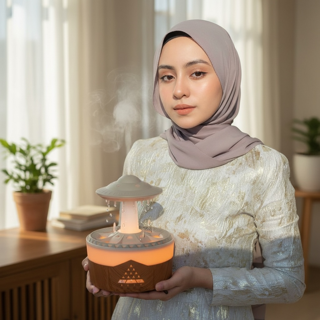 Mushroom Air Humidifier – LED Rain Cloud Aromatherapy Diffuser