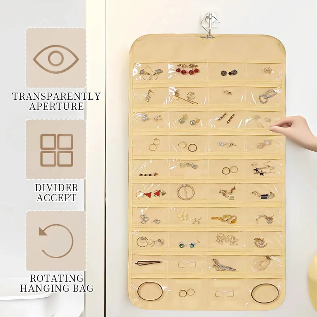 Double-Sided Hanging Jewelry Organizer – 80 Pocket Space-Saving Storage for Women