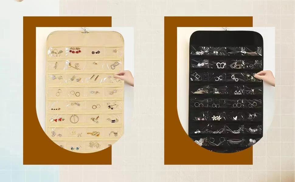 Double-Sided Hanging Jewelry Organizer – 80 Pocket Space-Saving Storage for Women