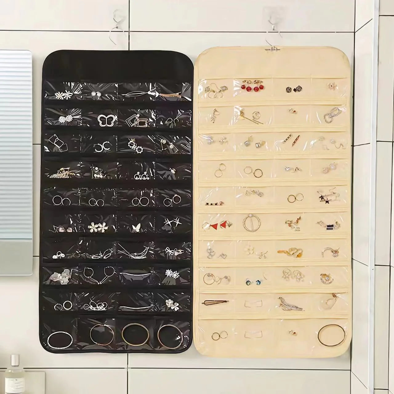 Double-Sided Hanging Jewelry Organizer – 80 Pocket Space-Saving Storage for Women