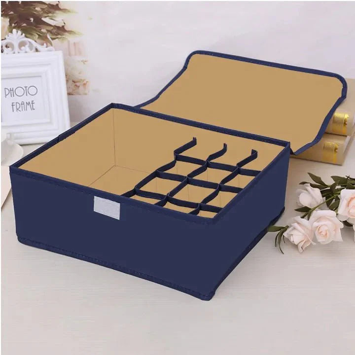 Foldable Fabric Organizer Container – Multi-Compartment Closet Storage Box with Lid