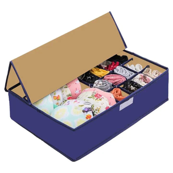 Foldable Fabric Organizer Container – Multi-Compartment Closet Storage Box with Lid