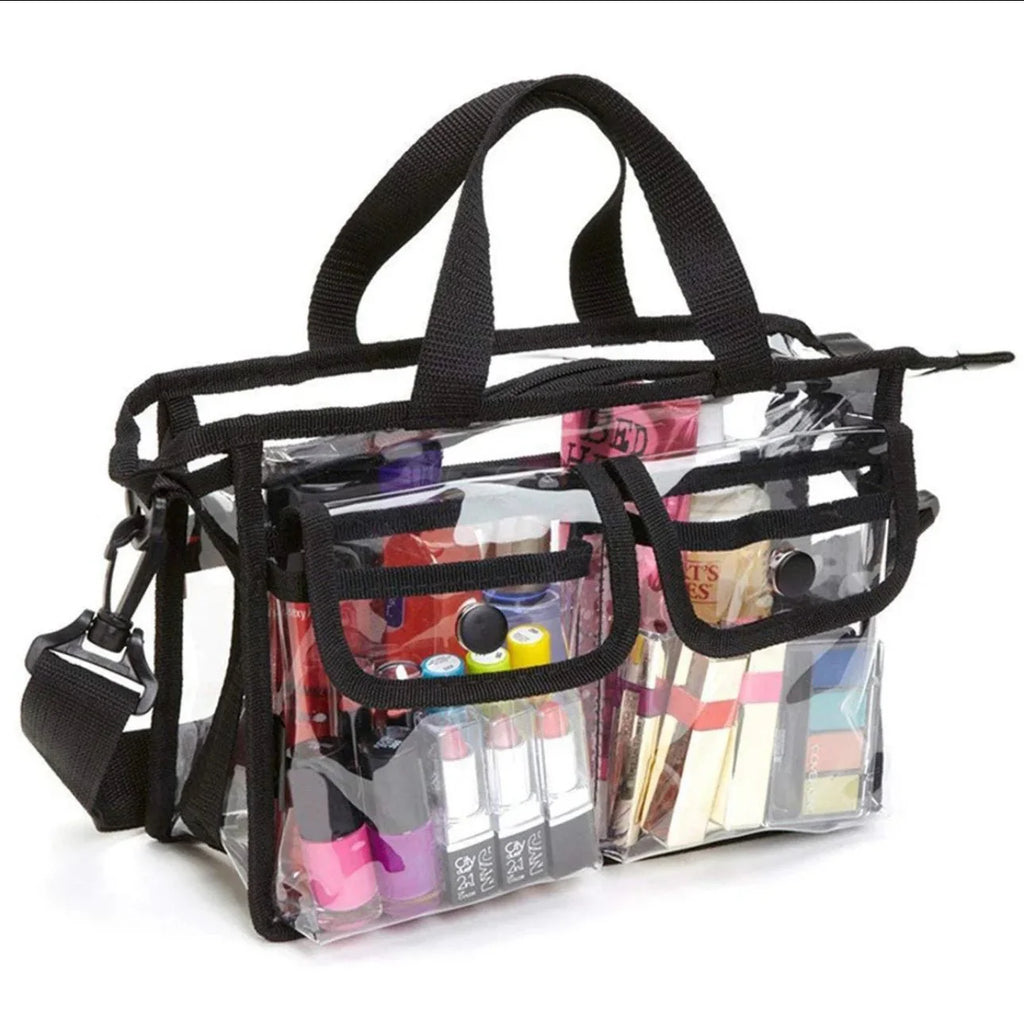 Transparent Cosmetic Storage Bag with Shoulder Strap – Large Travel Makeup Organizer
