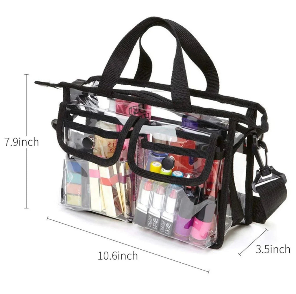 Transparent Cosmetic Storage Bag with Shoulder Strap – Large Travel Makeup Organizer