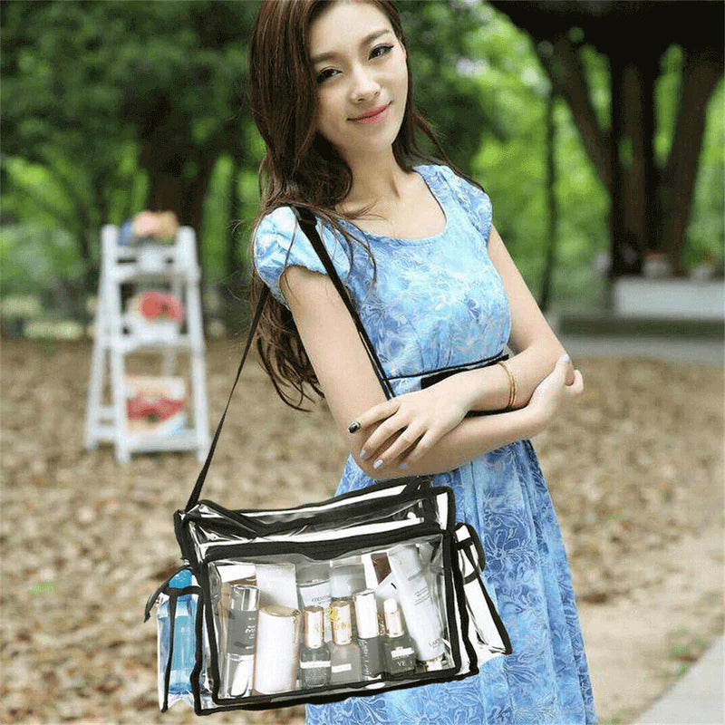 Transparent Cosmetic Storage Bag with Shoulder Strap – Large Travel Makeup Organizer